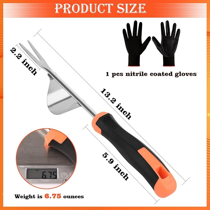 BokingOne Hand Weeder Tool - V-Shaped Stainless Durable Unique Lever Design Weed Puller Tool with Anti-Slip Rubberized Handle for Effortless Dandelion Their Roots & Weed Removal.
