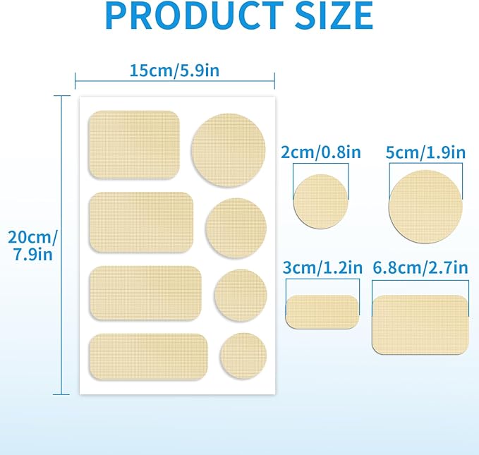 Waterproof Self-Adhesive Nylon Patches for Tent Repair Kit, 24pcs Outdoor Gear Tenacious Repair Tape, Fabric Patches for Clothes, Down Puffer Jacket, Tent, Sleeping Bag, Backpack, Beige