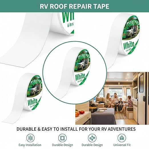 RV Roof Sealant Tape - Grade Waterproof Repair Tape for RV & Camper, All-Weather UV Resistant Adhesive for Roof Seals, Vents & Seams, Heavy Duty Leak Protection (White, 6in x 50 ft)