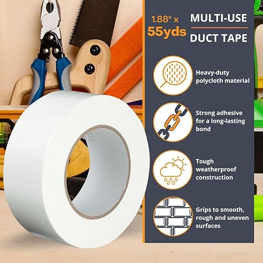 GTSE White Duct Tape, 2 Inches x 55 Yards (164 ft), Heavy Duty, Waterproof Repair Tape for Indoor or Outdoor Use, 2 Rolls