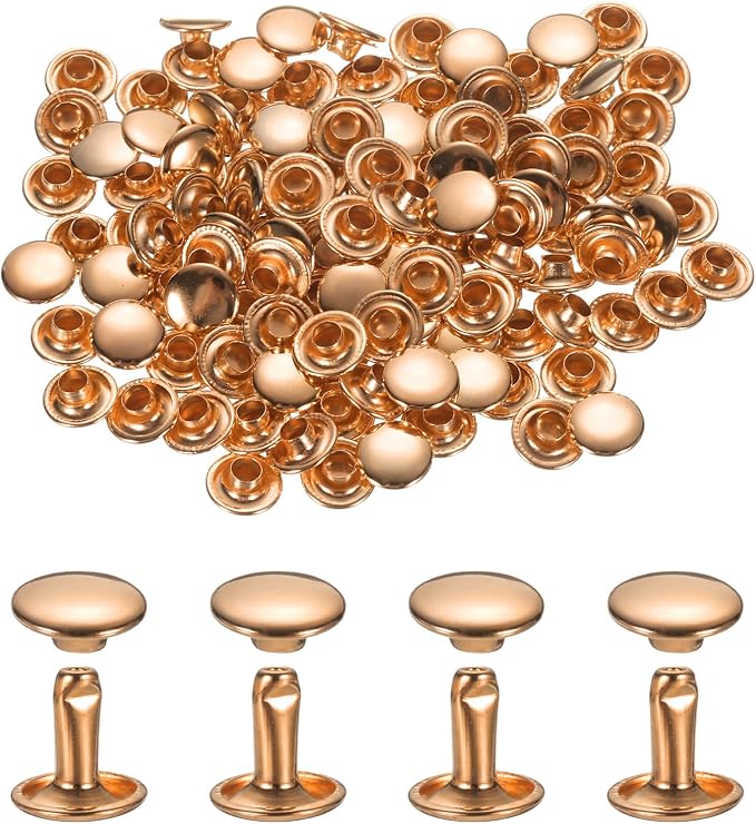 uxcell 120Set Leather Rivets, 8mm Double Cap Rivet Tubular Metal Studs Repairs Decoration Craft Accessories for Repair Decorate Leather Craft Belt Bag Shoes Purse Belts, Light Gold