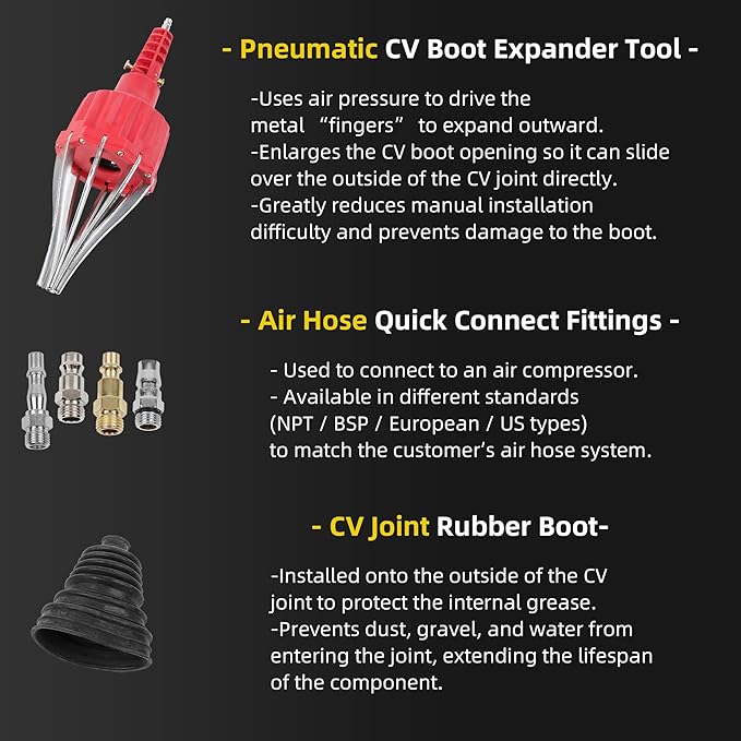 Dasbecan Universal Pneumatic CV Boot Expander Tool, CV Axle Boot Installation Tool, CV Joint Boot Spreader Removal Tool Kit Compatible with BMW UTV ATV (Red)