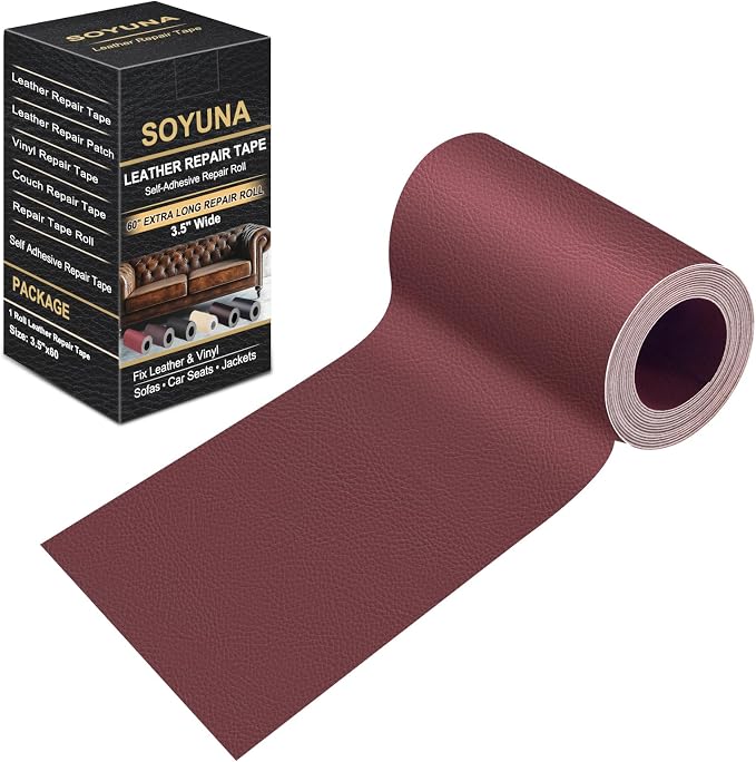 Self Adhesive Leather Repair Patch, Leather Patches for Furniture, Leather Repair Tape for Couch Sofa Car Seat Chair Furniture Repair, Leather Repair Kit (Dark Red-Litchi Grain, 3.5X60 Inch)