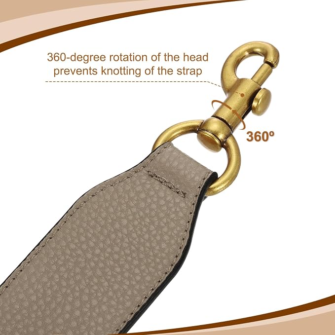 uxcell 22.83 Inch PU Leather Short Bag Strap with Clasp, Purse Handles Handbags Replacement Straps for Clutch Bag Crossbody Underarm Bags, Dark Khaki, Deep Gold Buckle