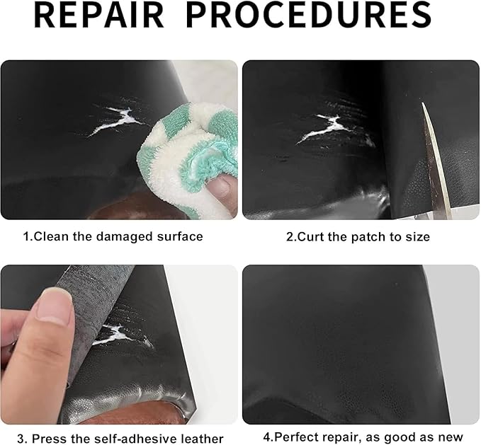 Lifeshoon Leather Repair Patch, 35X158 Inch Self Adhesive Leather Repair, Large Vinyl Patch Tape for Couches, Furniture, Car Seats, Cabinets, Wall, Handbags （Black, 35X158 Inch）