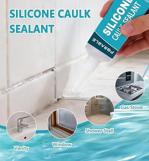 Silicone Caulk Clear Silicone Sealant Waterproof Stronger Adhesion for Kitchen & Bathroom, Window, Door 3.38 fl.oz