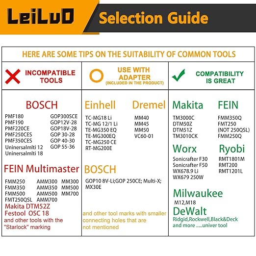 LEILUO 50 Pcs Oscillating Tool Blades Set Extra Long Titanium Multitool Saw Blades with Storage Bag Universal Fit Cutting Accessories for Wood Nails Drywall PVC Trim Home Renovation