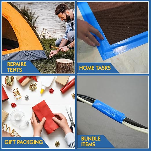 2 Rolls Blue Duct Tape, Heavy Duty Strong Industrial Colored Duct Tape 9mil x 2inch x 25yds Flexible, No Residue, Waterproof and Tear by Hand, Multi-Use for Indoor & Outdoor Repairs