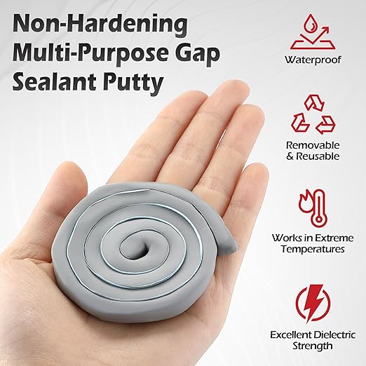 Moldable Silicone Putty, Non Hardening Multi Purpose Duct Seal Compound for Metal, Glass, Wood, Ceramic, Crafts, Heat Resistant and Waterproof, 1.5 ft x 0.32 in (Grey,2 Pack)