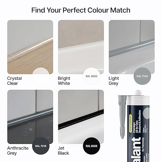 Light Gray Kitchen & Bathroom Sealant & Adhesive Hybrid Polymer | Superior to Silicone Caulk Sealant | Waterproof, Odorless, Paintable | Ideal for Around Bathtub, Shower, Kitchen - 300ml 1 Pack