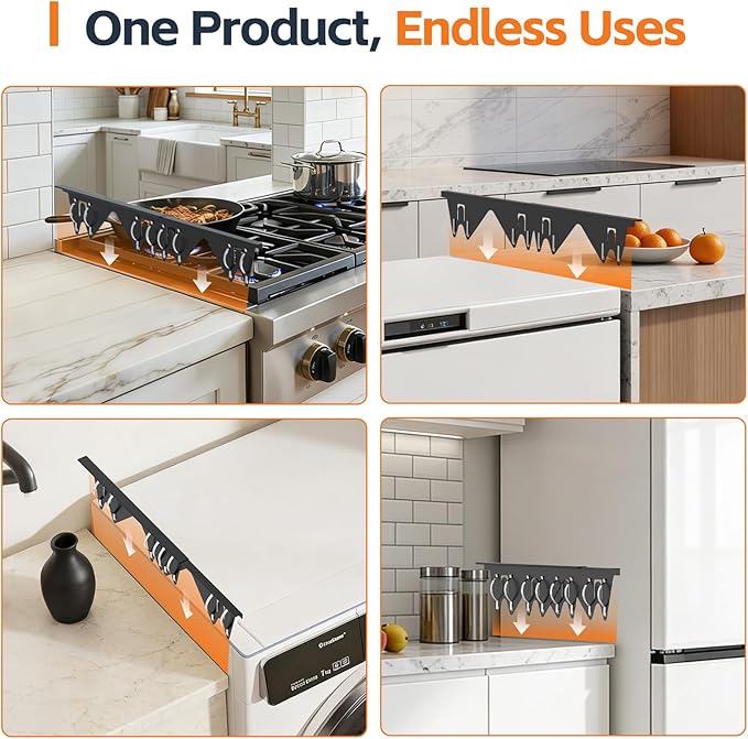 Stove Gap Covers - Stainless Steel Stove Gap Filler, 2 Pack Oven Gap Filler Retractable Length 13.8" to 27.5", Spring Clip Design Fitting Gap Strong Guard Between Stove Top & Counter