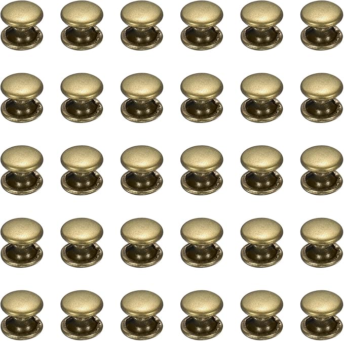 uxcell 300 Sets Double Cap Leather Rivets, 6x4mm Round Cap Metal Studs Rivets for Leather Craft Repair DIY Purse Belts Bags Shoes, Bronze