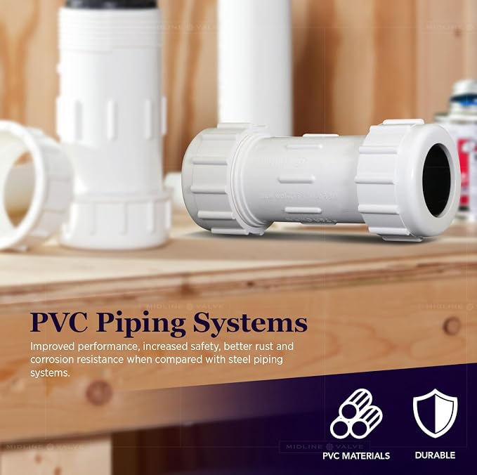 Midline Valve 582DD114 PVC Compression Coupling Pipe Fitting; 1-1/4 in.; White Plastic