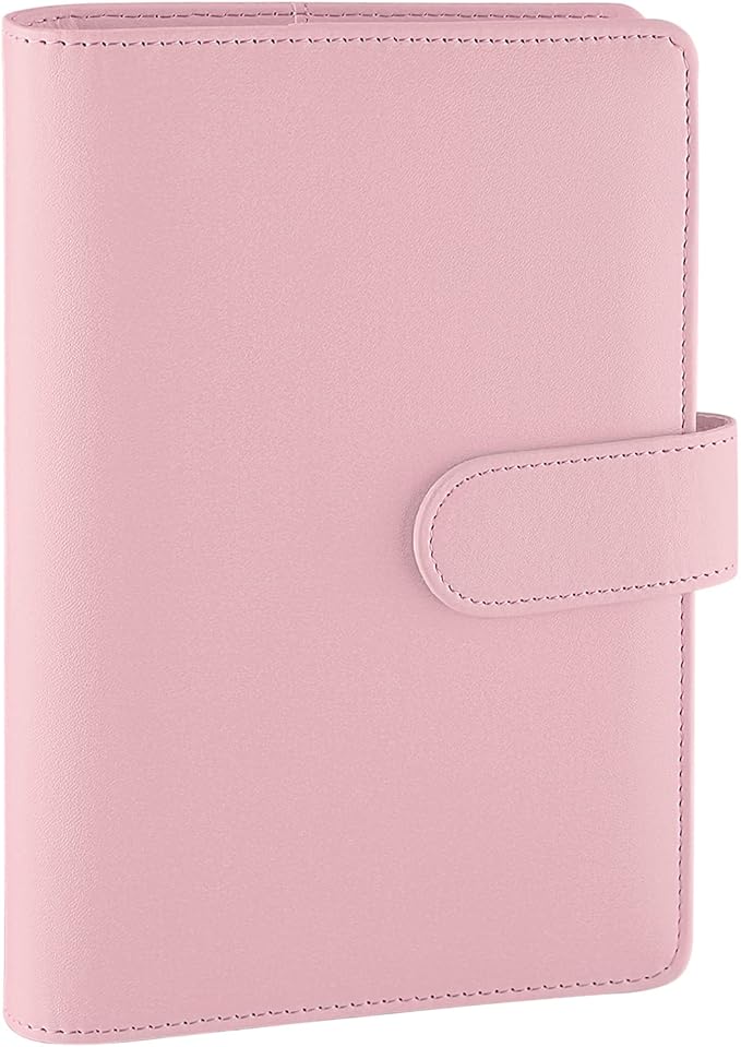 Antner A6 PU Leather Notebook Binder 6 Ring Refillable Budget Binder Cover for A6 Refill Paper, Loose Leaf Personal Planner Organizer with Magnetic Buckle for School, Office, Travel & Photocard, Pink