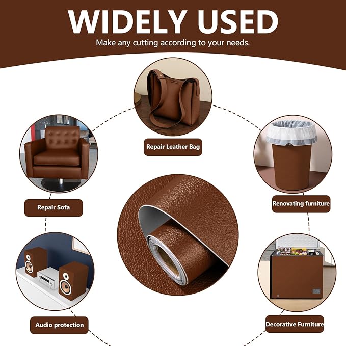 Leather Repair Patch 15.7x40 inch Large Self-Adhesive Vinyl DIY Leather Repair Kit for Sofa Car Seats Chairs Shoes Bags Damaged Furniture (Brown）