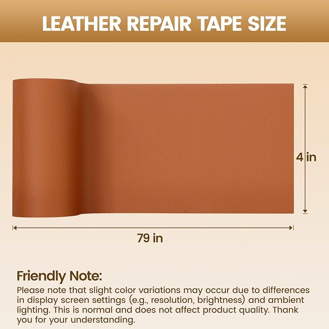 WALLAX Leather Repair Patch, 4 x 79 Inches Self Adhesive Leather Repair Tape for Furniture, Couch, Sofa, Car Seats, Office Chair, Car Interior, Upholstery, Vinyl Repair Kit (Dark Gray)