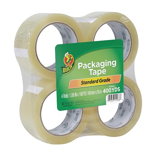Duck Brand Standard Packaging Tape Refills - 4 Extra Long Rolls of Clear Packing Tape - Shipping, Mailing and Moving Supplies - 3" Core - 1.88 Inch x 100 Yards, Clear (240593)
