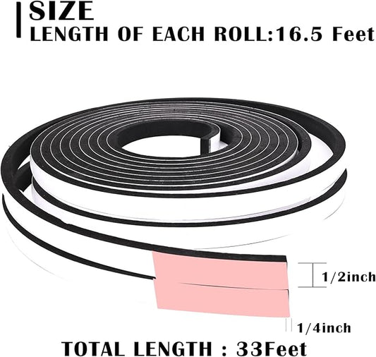 1/2 Inch Wide x 1/4 Inch Thick Foam Weather Stripping Black,Single Sided Foam Tape for AC Window and Doors,Closed Cell Foam Weather Strip,Self-Adhesive Foam Insulation Tape 33 Feet