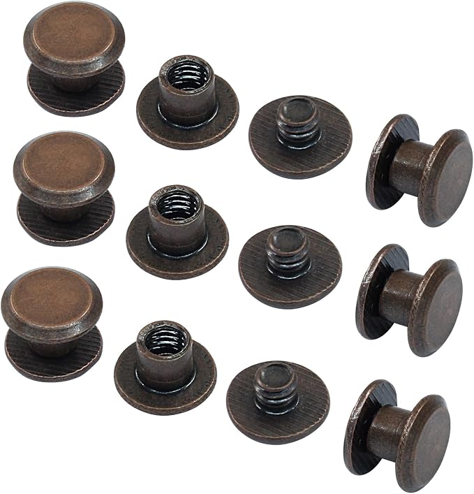 60 Sets Red Bronze Chicago Screws, M5*4mm Leather Rivets Screw Rivets Buttons DIY Leather Trim Craft Bookbinding for Decorate Repair Belt Bag Shoes Purse