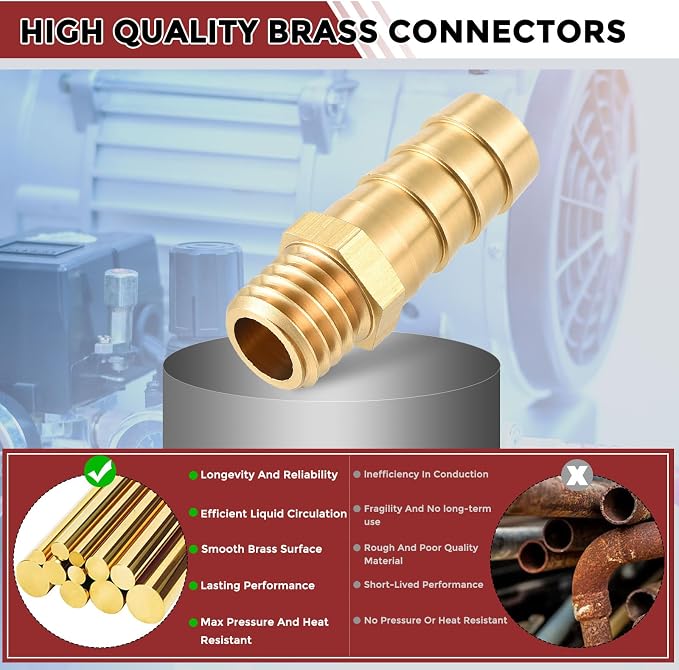 Pack of 2 Brass Hose Barb Fittings 12mm Hose Barb to M12x1.75 Male Fittings for Home Machines, Massage Bathtubs, and Irrigation Systems