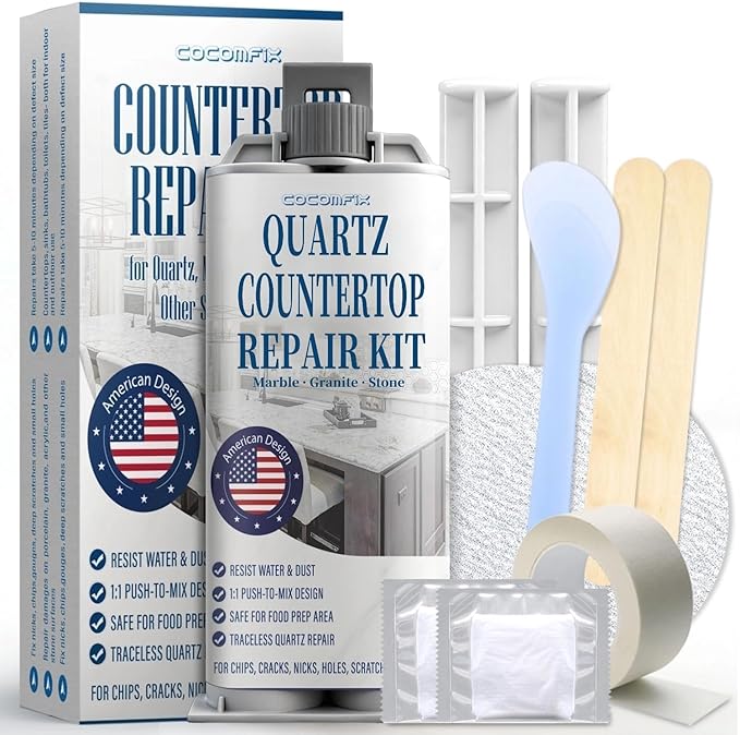 White Quartz Countertop Repair Kit – Quartz, Marble, Acrylic, Porcelain Countertop Chip Repair – Quick Drying – Fix Chips, Cracks, Scratches, Nicks