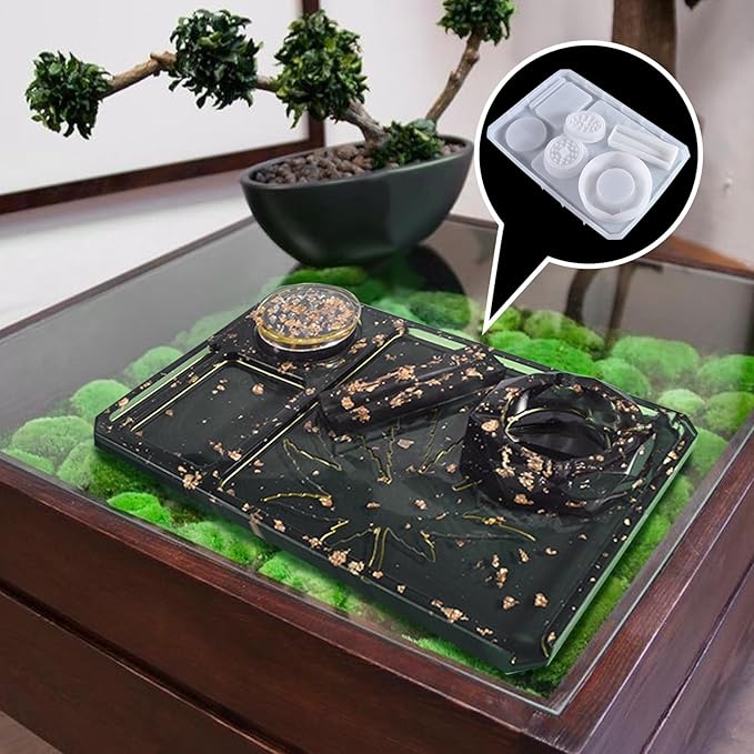 5 PCS Rolling Tray Mold for Resin Grinder Mold for Grind and Storage Large DIY Silicone Molds Kit for Epoxy Resin Casting