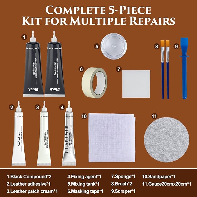 Black Leather Repair Kit for Furniture, Vinyl Repair Kit with Super Easy Instructions to Match Any Color, Restore Any Glossy Leather Surface, Car Seats, Sofa, Jacket, and Purse