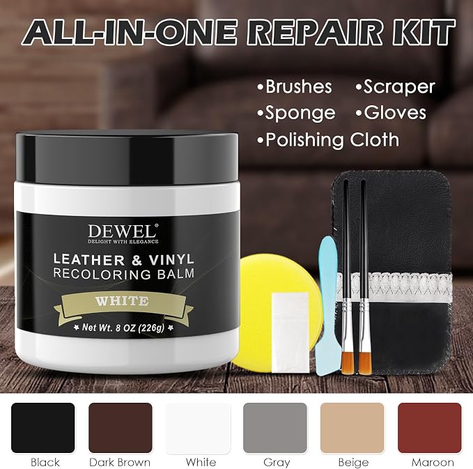 DEWEL Leather Recoloring Balm, White Leather Color Restorer for Scratched and Faded, Leather Scratch Remover, Upgrade Leather Repair Kit for Restore Couches, Car Seats, Shoes, Boots