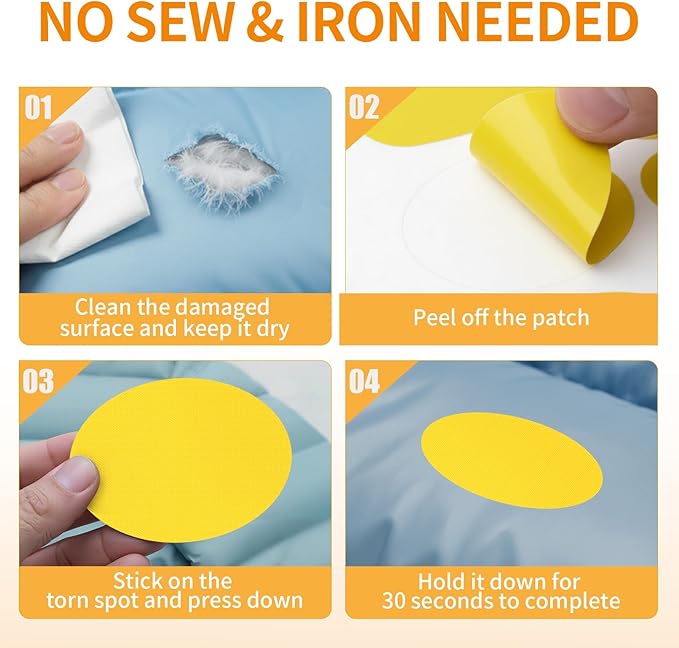 Waterproof Self-Adhesive Fabric Repair Tape - Tent Repair Kit,51pcs Nylon Fabric Patches for Tent, Jacket, Clothes, Puffer Down Jacket,Sleeping Bag, Outdoor Gear Tenacious Repairs Tape, Yellow