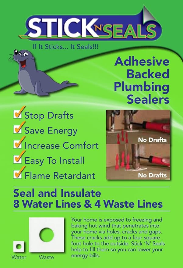 Stick 'N' Seal Adhesive Backed Plumbing and Outlet Draft Sealers. Home Sealing Kit. Save Energy and Money. Pack of 50