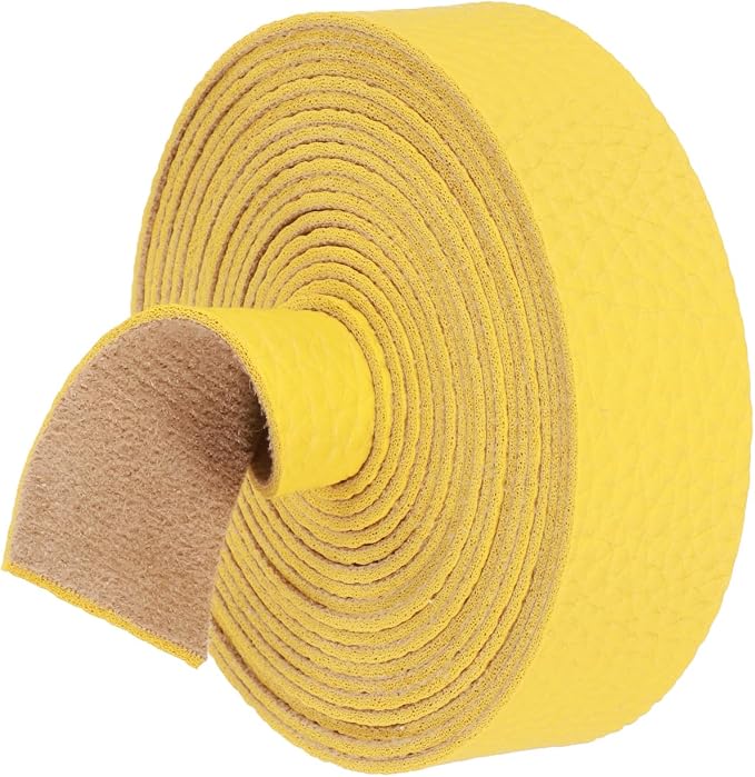 MECCANIXITY Faux Leather Strap, 1" Width x 98" Long Grained Leather Belt Strip Trim Roll for DIY Craft Projects, Pet Collars, Traction Ropes, Bag Straps, Hobby Workshop (Yellow)