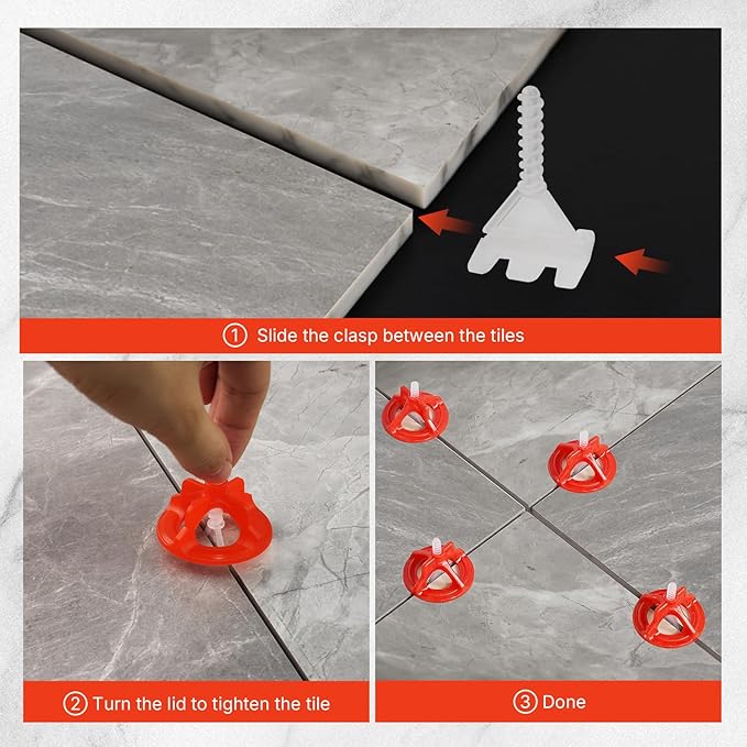 DGSL Tile Leveling System 1/16", 500 Pcs Tile Spacers and 200 Pcs Red Cap, Tile Spacers Leveling System for Professional Ceramic Tile and Stone Installation, Precision Gap Control