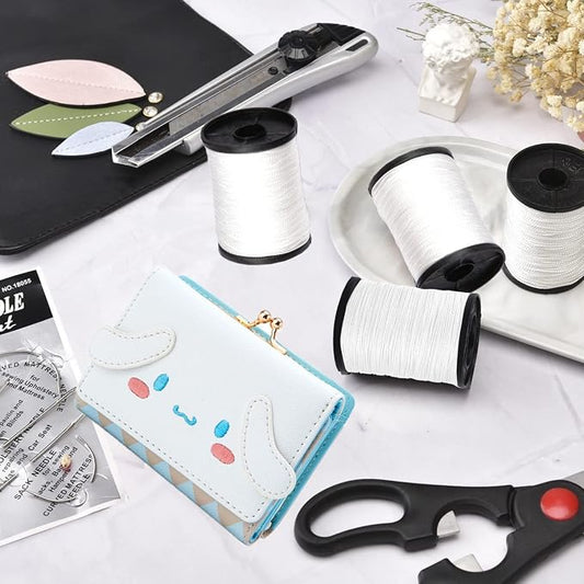 Topus Extra Strong Upholstery Repair Sewing Thread Kit and Heavy Duty Household Hand Needles, Including 7 Styles of Leather Canvas Sewing Needles and 3 Rolls Nylon Thread (70 Yard of Each Roll), White