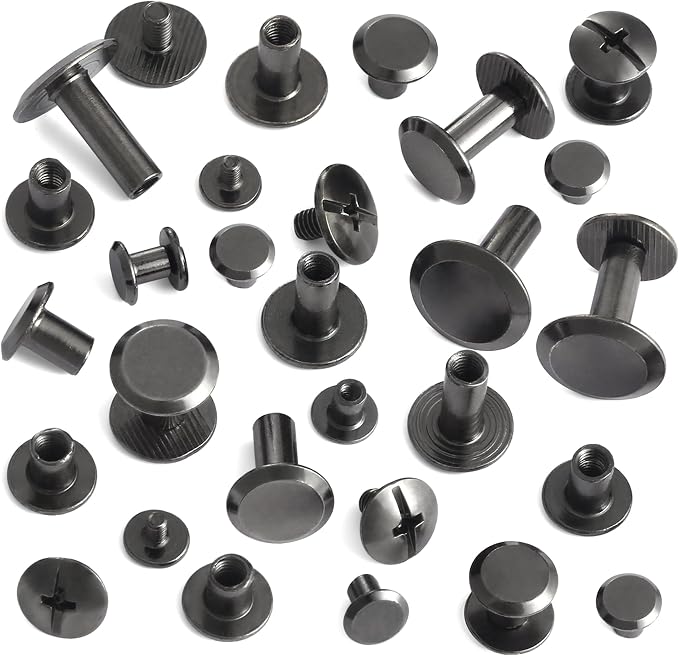 YORANYO 140 Sets Chicago Screws Leather Rivets Kit for Fabric Leather Crafting 6 Sizes Chicago Binding Screws for Decorate and Repair Belt Bag Shoes Purse Pet Collar Clothing Bookbinding (Gun-Metal)