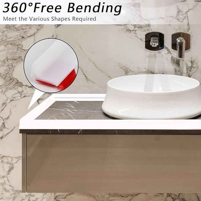 78 Inch Shower Threshold Water Dam, Silicone Barrier Shower Door Bottom Seal Strip, Self Adhesive Waterproof Barrier, for Kitchen Countertop Sink, Cooktop, Bathroom (White)