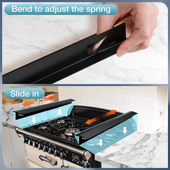 2PCS Kitchen Stove Counter Gap Covers, Stainless Steel Stove Gap Guard, Cooktop Trim Kit, Stove Gap Guards, Oven Gap Filler, Heat Resistant & Effectively Protect Stove Gap Filler(13.8"-27.5" Black)