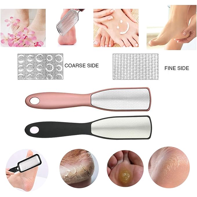 JISTL Foot File Double Side Professional Stainless Steel Foot Scraper Tool, Foot Rasp Eliminate Feet Cracked Dead Thick Dry Hard Skin (Black)