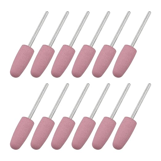uxcell 12pcs 180 Grits Abrasive Mounted Stone 2.35mm Shank 2/5"(10mm) Dia Conical Heads Stone Grinding and Polishing Wheels for Nail Polishing