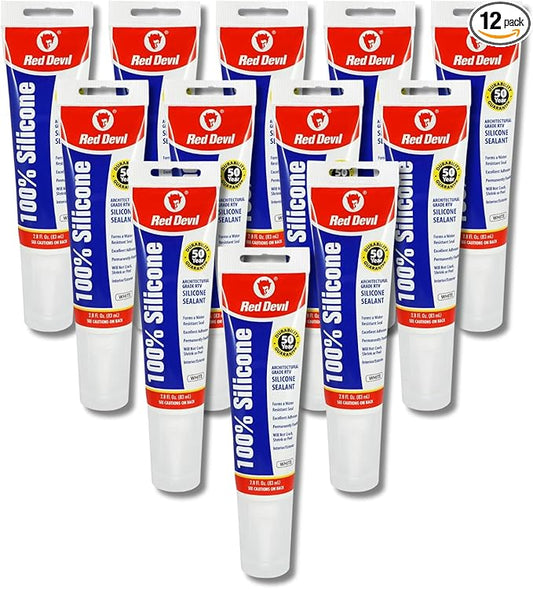 Red Devil 081012 100% Silicone Sealant Architectural Grade, White, 2.8 Oz, Pack of 12