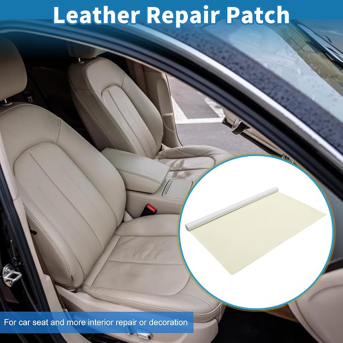 Self Adhesive Leather Repair Patch Strong Stickiness 39"x26.7" Leather Repair Tape PVC Faux Leather Beige White 1 Pcs