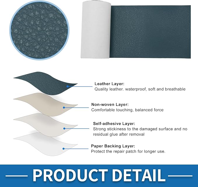 Self Adhesive Leather Repair Patch Strong Stickiness 3.1"x60" Leather Repair Tape PU Leather Deep Blue 1 Pcs