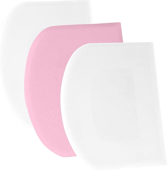 SURDOCA Dough Scraper Bench Scraper - 3P 14.2x8.5" Plastic Flexible Bowl Scraper, Sharp Edge & Angles Cake Scraper. Non-Slip Bakeware Decorating Tools Sculpting & Modeling Tools - White+Pink+White