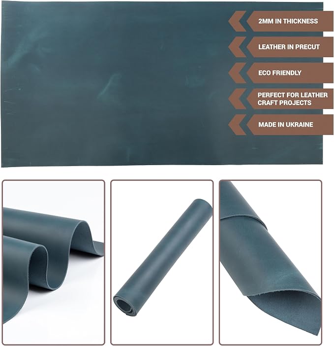 Shkira 12''X24'' Genuine Blue Leather Sheets for Crafts - Square - 2.0MM Thick Genuine - Thick Cowhide Pieces Square - Leather Sheet for Arts and Crafts