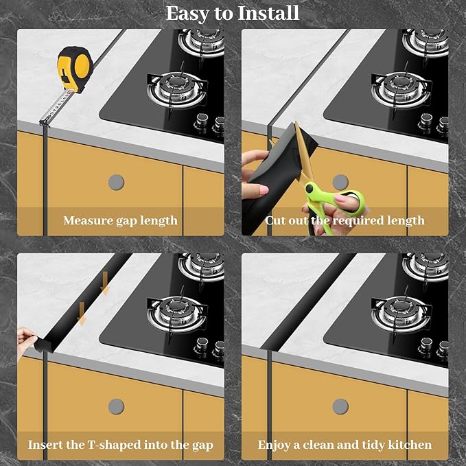 Silicone Stove Gap Covers 2 Pack, Heat Resistant Flexible Kitchen Silicone Gap Cover Filler Between Stovetop and Counter, 21 Inches Black