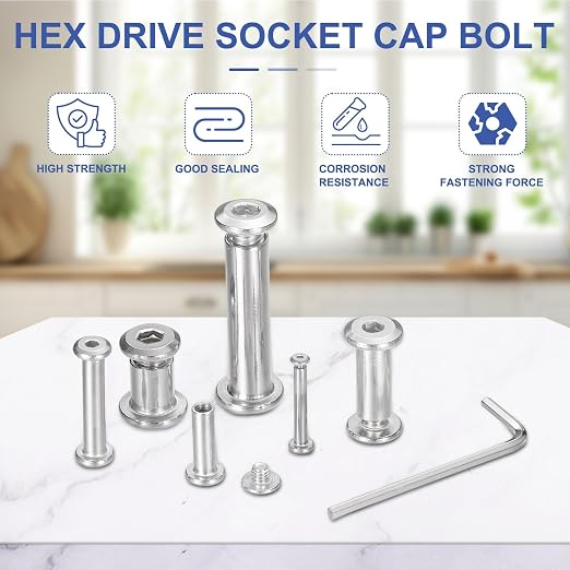 PATIKIL M8x8mm Hex Chicago Screws 10x20mm, 10Pcs 304 Stainless Steel Metric Hex Drive Socket Cap Binding Post Screw Posts for Scrapbook Leather Belt Album Furniture Repair, Silver