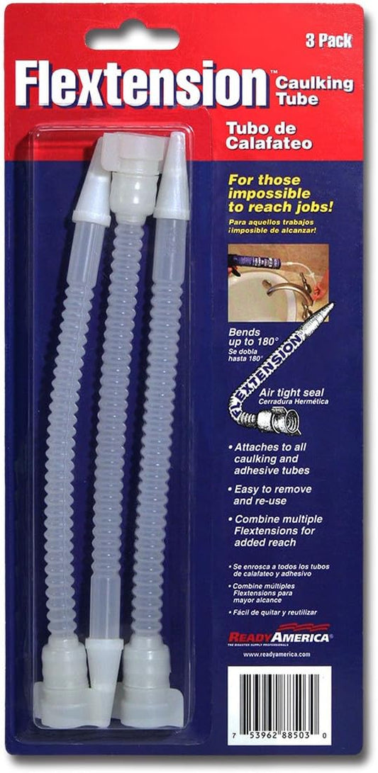 Ready America Flextension Caulking Tube Tip, Reusable and Removable Caulk Gun Nozzles for Hard to Reach Areas, Bends up to 180 Degrees, Caulking Tips, 3- Count (Pack of 1)