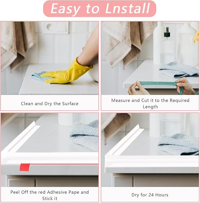 78 Inch Shower Threshold Water Dam, Silicone Barrier Shower Door Bottom Seal Strip, Self Adhesive Waterproof Barrier, for Kitchen Countertop Sink, Cooktop, Bathroom (White)