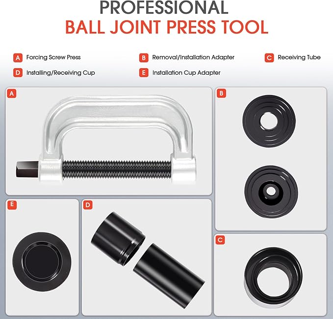 DHA Ball Joint Press Kit Heavy Duty 4x4, Ball Joint Removal Tool Kit for Most 2WD 4WD Cars and Light Trucks, 10pc Ball Joint Installer and Remover Tool