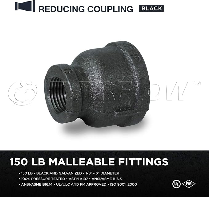 SUPPLY GIANT CNSD2000 2 X 3/8"" Black Malleable Iron Reducing Coupling, 2 in. x 3/8
