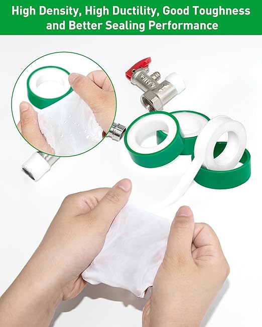 3 Roll Plumbers Tape, Teflon Tape, -374 to 536 Degree F Temperature Range, High Density 0.45g/cm, Water Pipe Sealing Plumbing Tape, Duct Tape, L 390 in x W 0.47 in³. Green